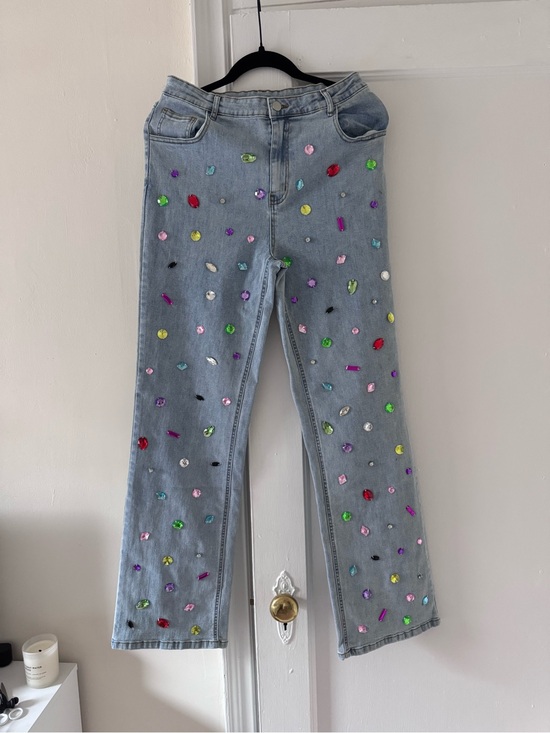 blue b Denim - blue b Light Blue Embellished Women's Jeans — Multicolor Gem Accents